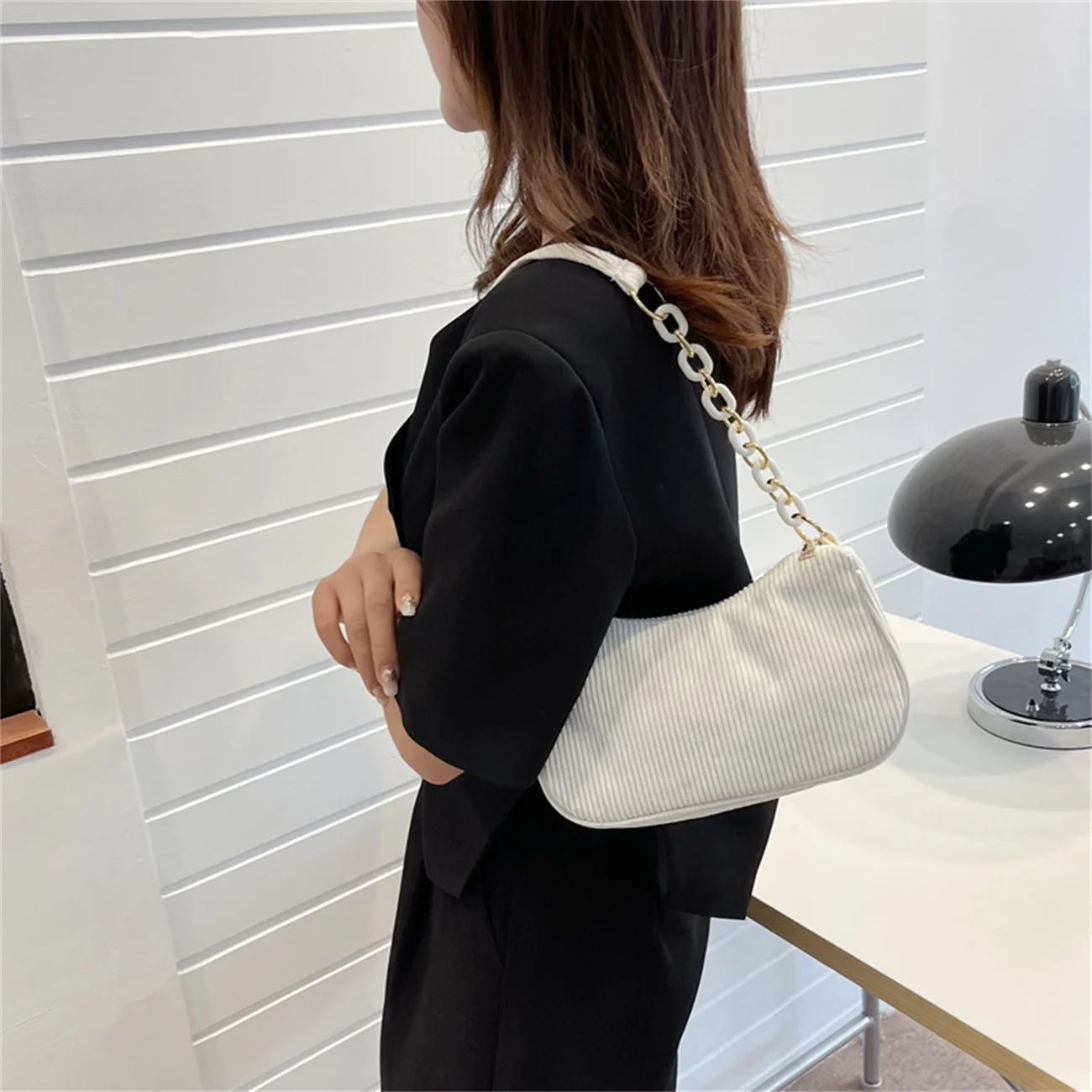 Custom Vintage Women Handbags Corduroy Underarm Bag Casual Women Shoulder Bags Solid Color Zipper Female Handbag Clutch