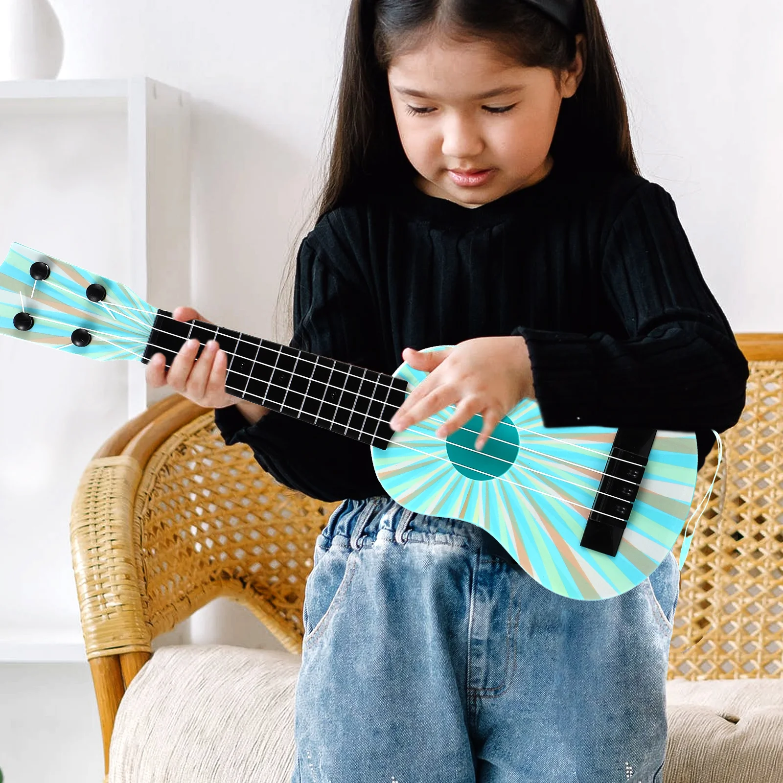 Chitarra per bambini in plastica Simulazione Ukulele Bambini Apprendimento musicale Strumento per l'educazione precoce Regalo decorativo Chitarra per bambini