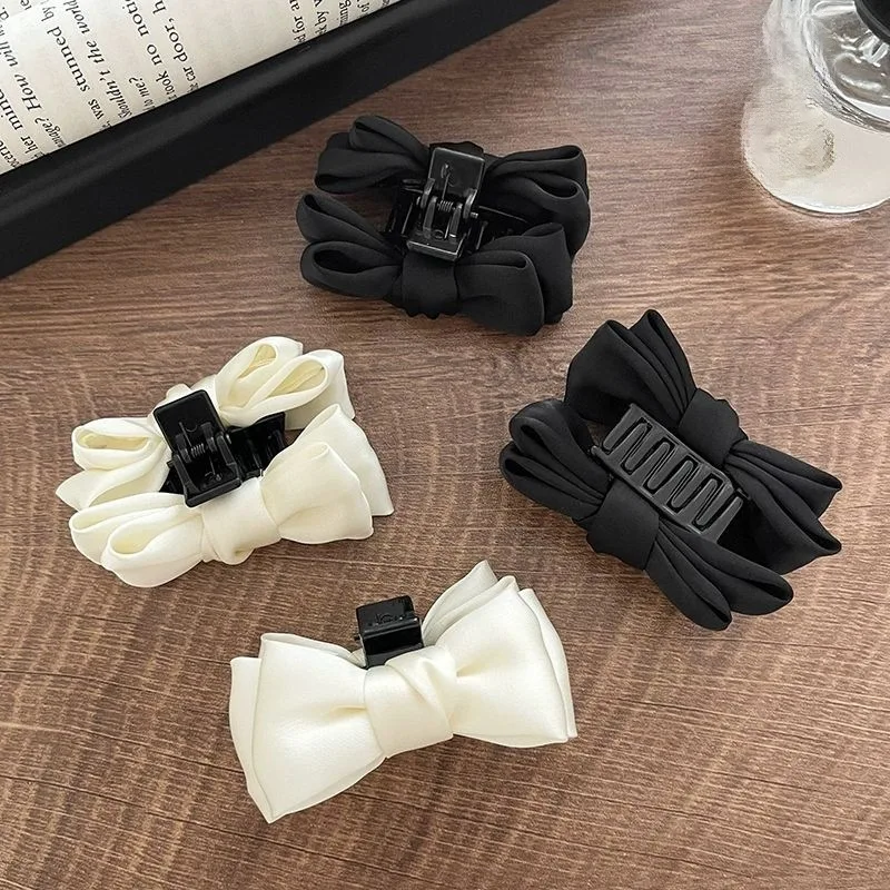 

Korean Fashion Bow Spring Hair Clips Elegant Headwear Girls Black Pink Hair Pin Simple Spring Barrettes Hair Accessories