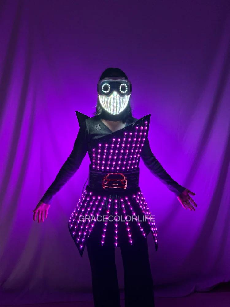 Gaun LED Wanita Berubah Warna Penuh, Rok Menyala dengan Kontrol Nirkabel USB untuk Pesta Klub Malam, Rave, DJ, Pertunjukan Panggung Tari