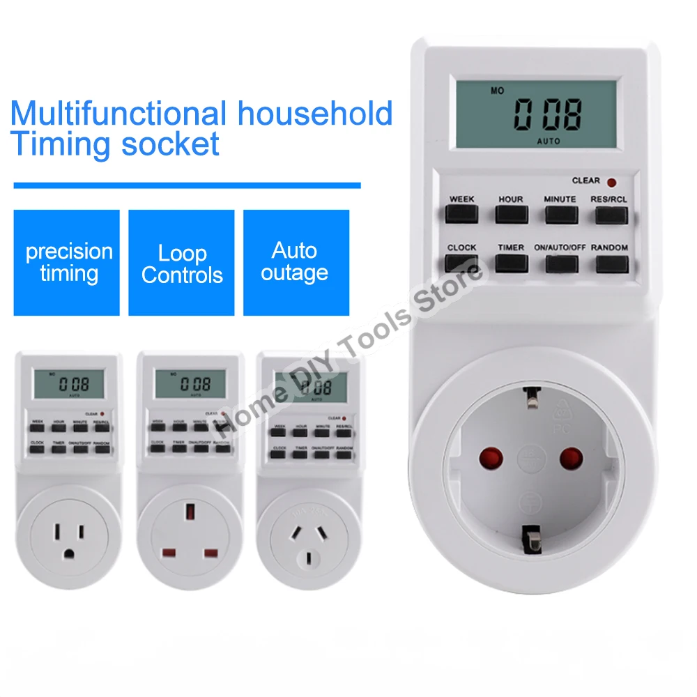 US AU UK EU Plug Digital Weekly Programmable Electrical Wall Plug-in Power Socket Timer Switch Outlet Time Clock 220V 110V AC