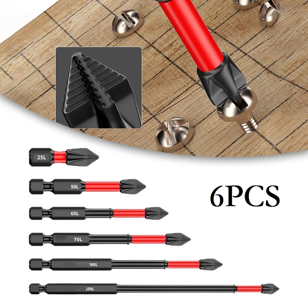 2/6pcs 25-150mm Non-Slip Screwdriver Bits PH2 Magnetic Batch Cross Screw Electric Tips Head Cross Screwdriver Drill Bit Tool Set