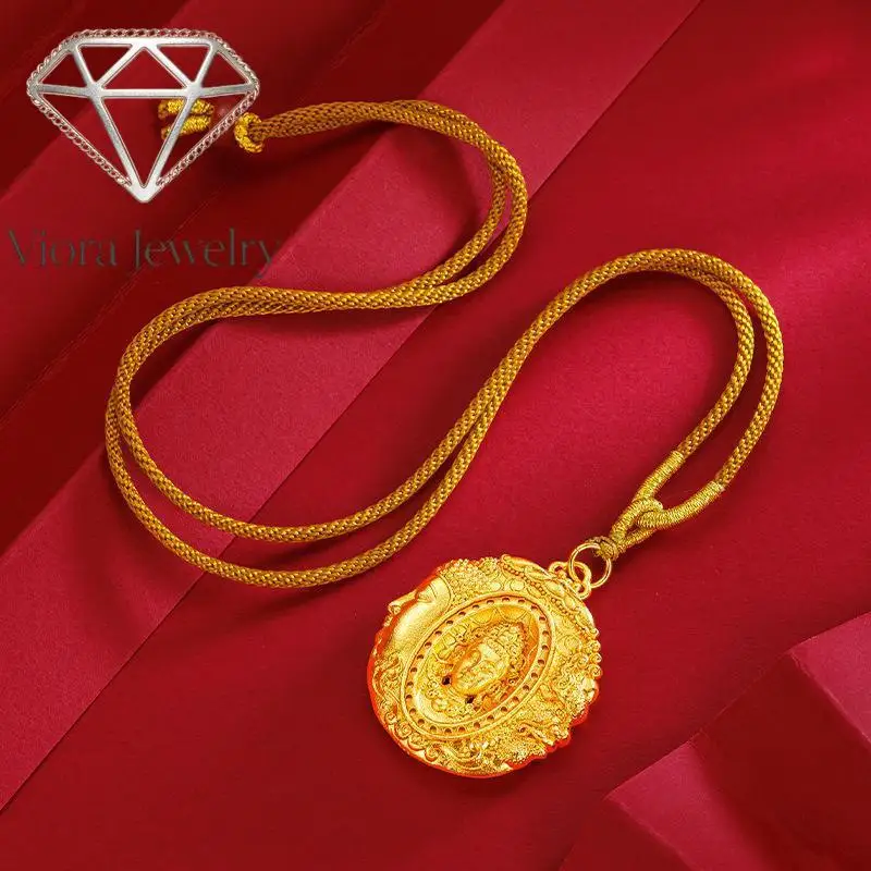Bijoux Viora Un penser devient un Bouddha, un penser devient un démon Pendentif Bouddha Démon en or véritable 24K 9999 avec cordon tressé