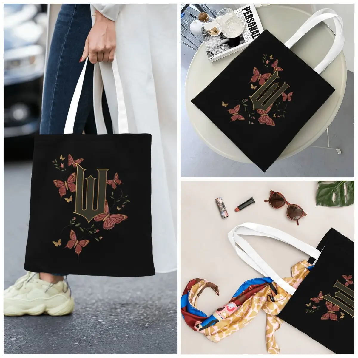 

Unisex Wicked Movie Logo W Butterfly Tote Bags Canvas Shopping Bag for Student Handbags