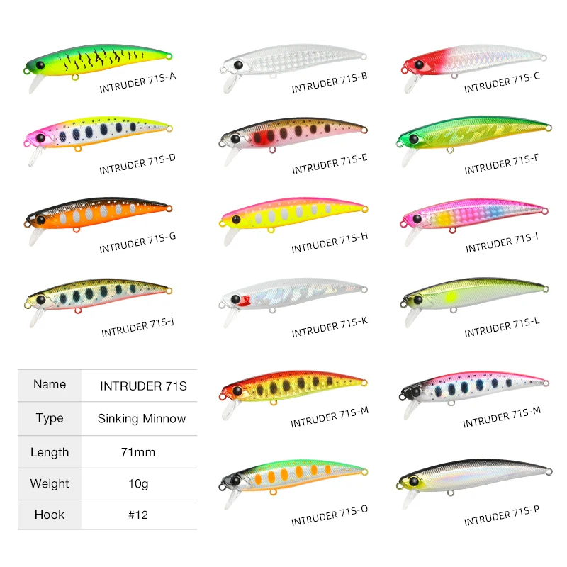 TSURINOYA INTRUDER 71S Trout Area Stream Fishing Sinking Minnow 71mm 10g Deep Range Fishing Lure Stream Rockfish Fake Fish Bait