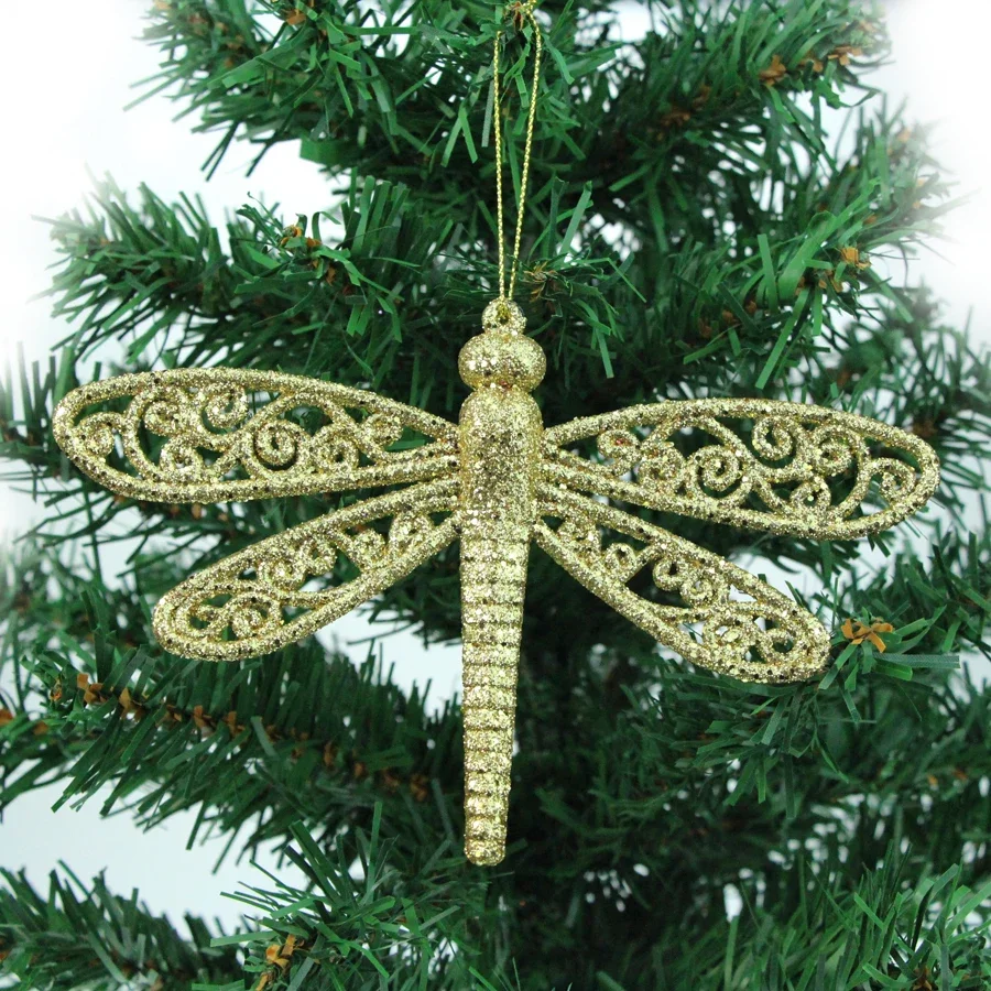 Christmas decoration sticky powder 16cm Dragonfly ornament hanging piece Christmas tree window small pendant props glass paste