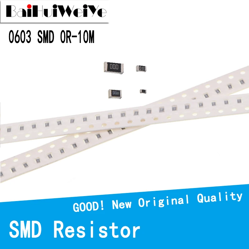 100Pcs 0603 SMD Resistor 0R ~ 10M 1/8W 0 0.1 1 10 100 150 220 330 ohm 1K 2.2K 4.7K 10K 100K 1R 10R 100R 150R 220R 330R 1M 10M