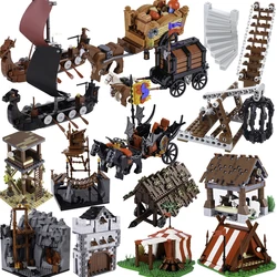 MOC Medieval Scene Building Blocks Military Camp Viking Warrior Soldiers Tent Outpost Pirate Ship Stable Castle Wall Bricks Toy