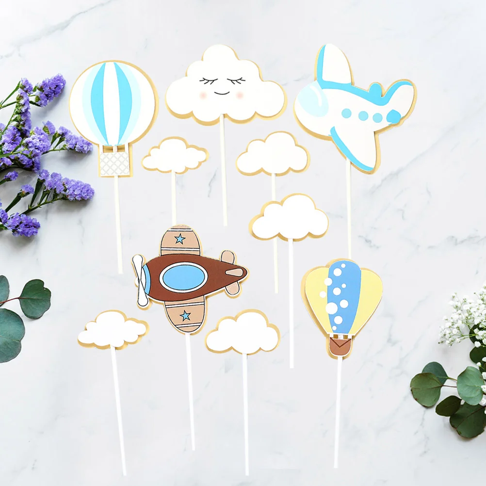 

20 PCS Plane Birthday Cake Picks Top Hat Party Cupcake Topper Dessert Child Decor