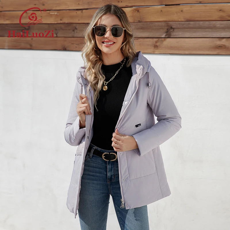 HaiLuoZi 2023 New Spring Women Jacket Short Slim Windproof Female Parkas Hooded Quilted Outwear Quality Zipper Women\'s Coat 3365