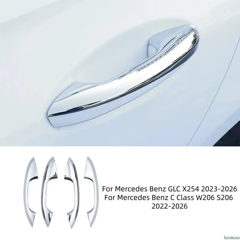 Funduoo Kohlefaser-Chrom-Autotürgriffabdeckung, Zubehör für Mercedes Benz GLC X254 C-Klasse W206 S206 2023 2024 2025 2026