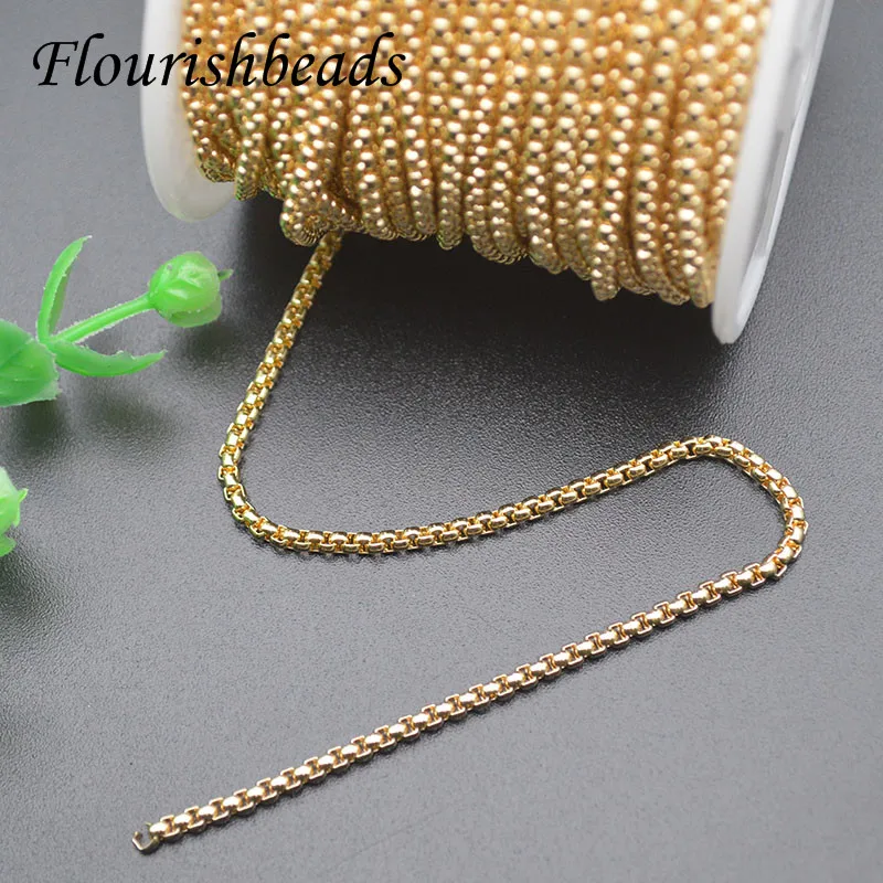 High Quality Anti-fading 18k Gold Color Plated 2.5mm Square Box Chains For Necklace Bracelets Jewelry Making