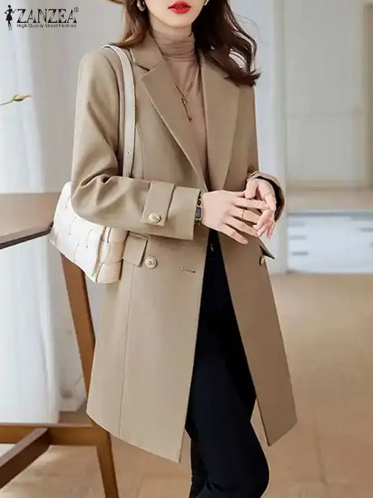 ZANZEA 2024 Women Lapel Collar Long Blazer Elegant Long Coat Autumn Fashion Warm Long Sleeve Jacket Casual Button Winter Outwear