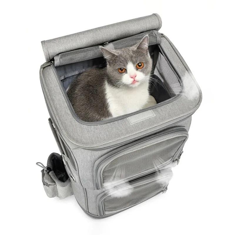 Large Cats Suitcase Double-layer Transparent Backpack Portable Outdoor Travel Silent Breathable Cat Bag Puppy Stroller for Pets