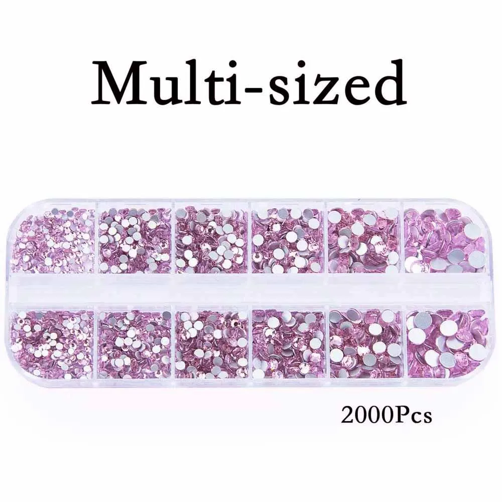 2Boxes(24grids) 3D Sakura Pink Nail Art Rhinestones Multi Shapes Flatback Diamonds Nail Charms DIY Crafts Clothes Makeup Decor
