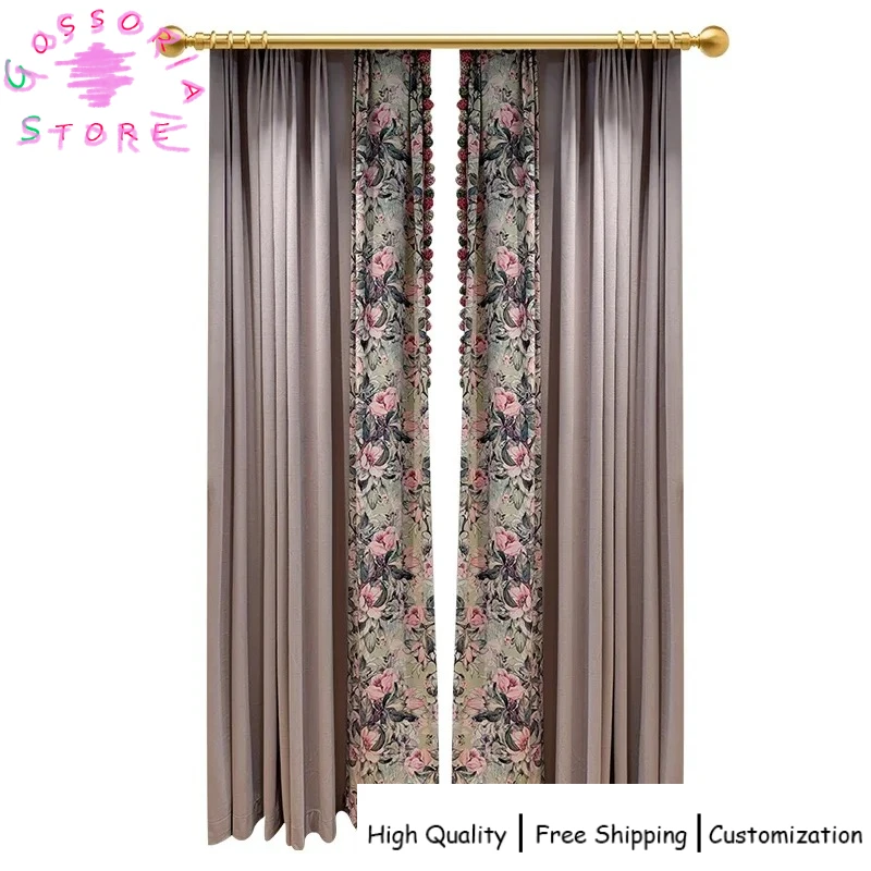 

Sample Custom American Pastoral Soft Purple Romantic Oil Painting Curtains for Living Room Bedroom Blackout Thermal Insulated
