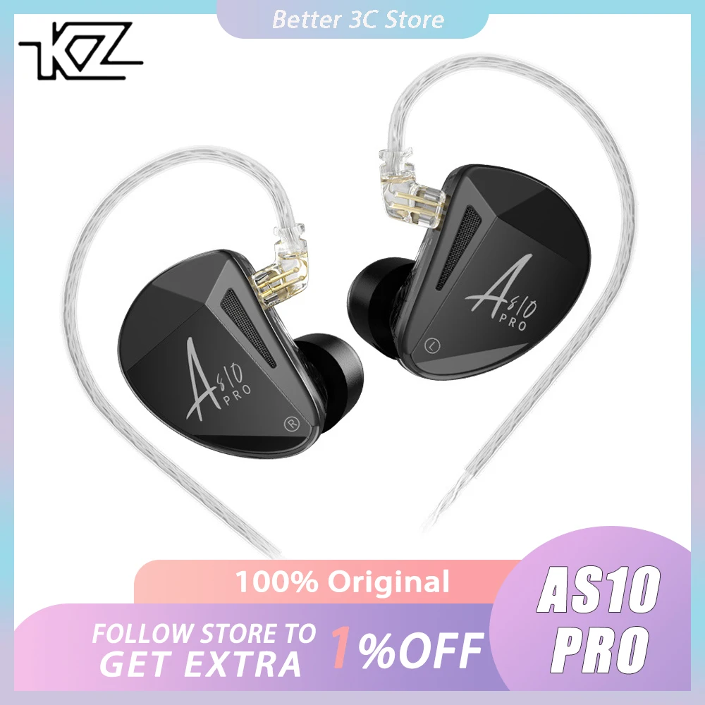 

KZ AS10 PRO Wired Earphone HIFI In-ear Professional Music Earphone Wire Upgrading Ergonomic For Music Lover PC Gamer Accessroies