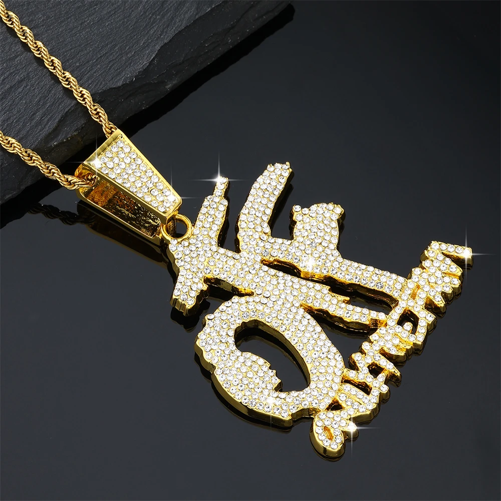 Hip Hop Big OTF Letter Pendant Necklace For Men Women Iced Out CZ Stones Paved Rapper Charm Necklaces Fashion Party Jewelry Gift