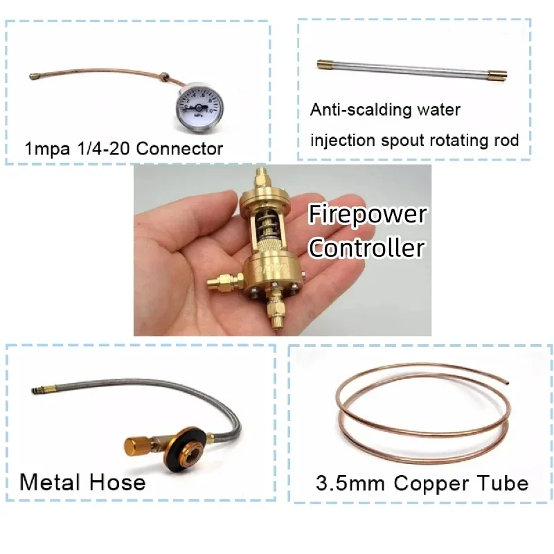 KACIO Steam Boiler Model Parts ( Metal Hose / 3.5mm Copper Tube / 1/4-20 Connector / Firepower Controller )