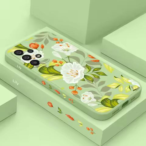 Green Leafy Lily Phone Case For Samsung A73 A53 A33 A24 A23 A13 A03 A03S A04 A04S A72 A52 A52S A32 A22 A12 A02S A71 A51 4G 5G