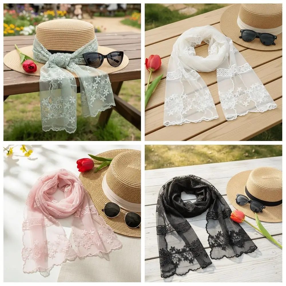 

Fashion Ribbon Embroidery Lace Scarf Thin Korean Style Long Scarves Multifunction Neckerchief Flower Scarf Party