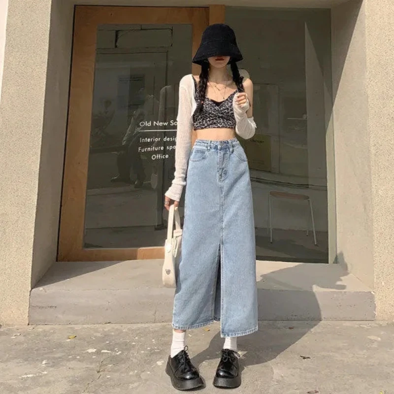 Streetwear Long Denim Skirt Women Spring Summer Autumn Casual OL Jeans Skirts Female Korean Fashion Clothing Dropshipping