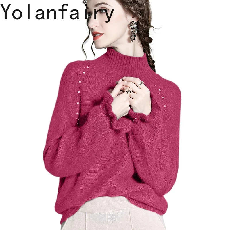 

YOLANFAIRY 36,4% кашемировый свитер женский осенне-зимний мягкий шерстяной свитер пуловер топы с длинными рукавами топ из бисера Mujer Elegante