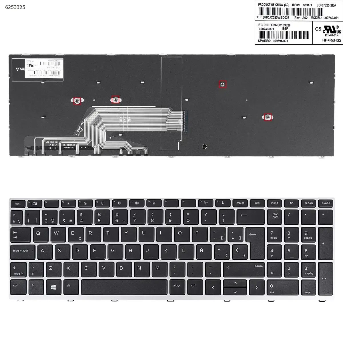 SP Laptop Keyboard for HP Probook 450 G5 455 G5 470 G5 Silver Frame Black