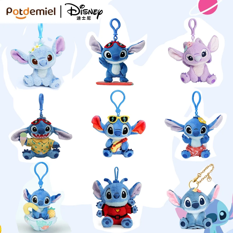Genuine Disney Stitch Scrump Angel Cartoon Plush Keychains Blue Stitch Pendant Cute Soft Stich Charm For Fans Birthday Gifts