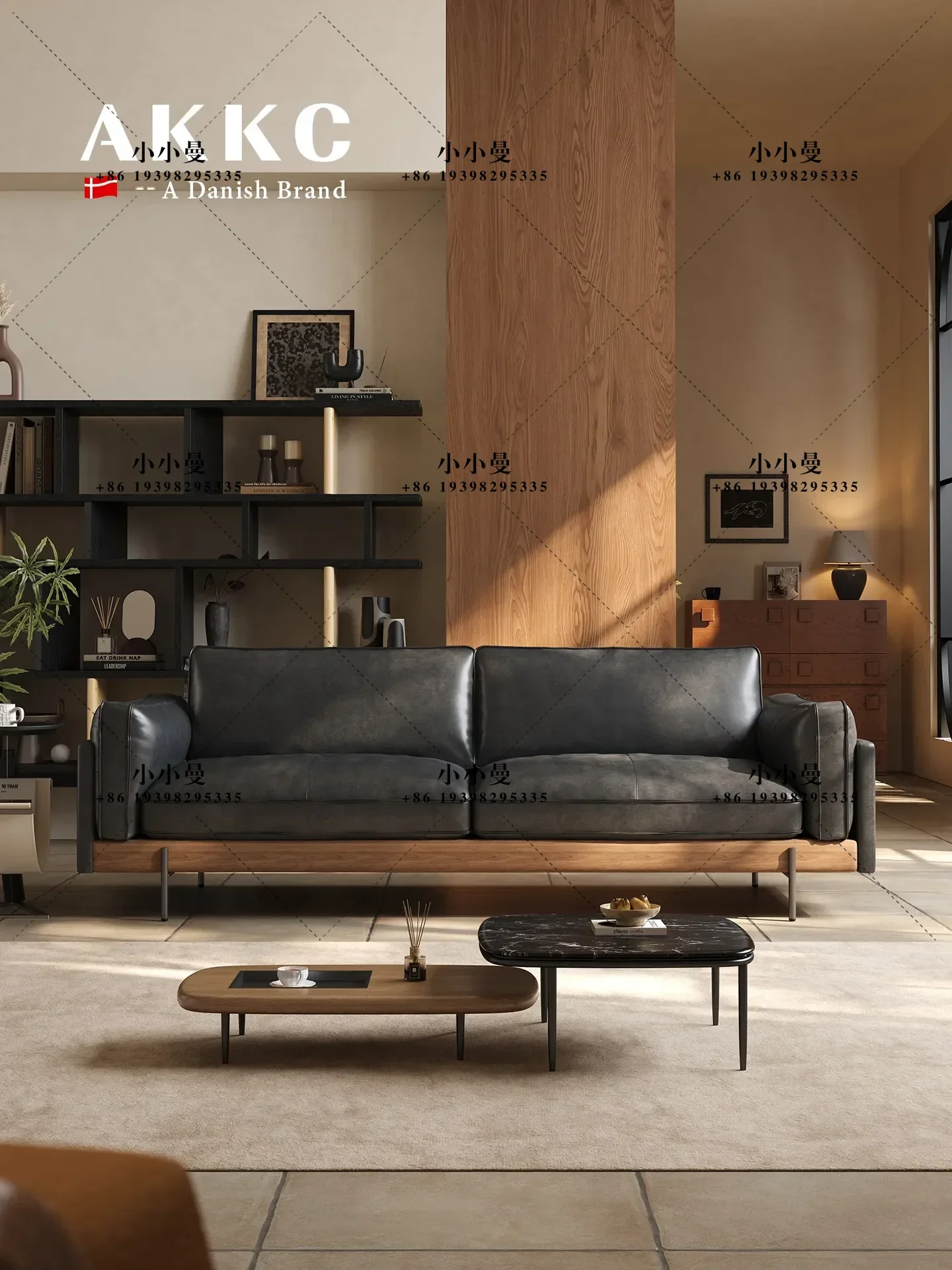 AKKC retro style oil wax leather advanced straight row modern simple medieval sofa