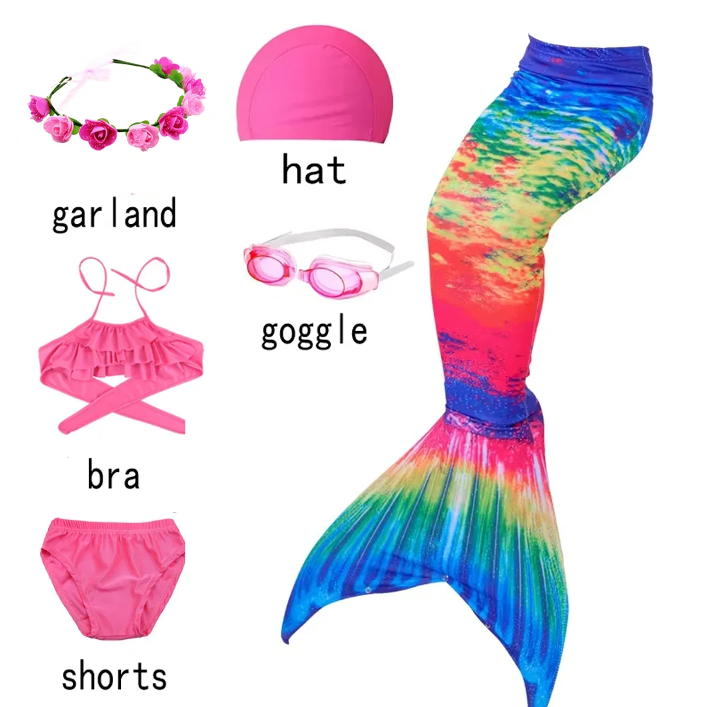 6pcs Mermaid Tails for Swimming Girls Swimsuit Princess Bikini Bathing Suit Set with Goggle Hat Garland Bra Shorts image 2