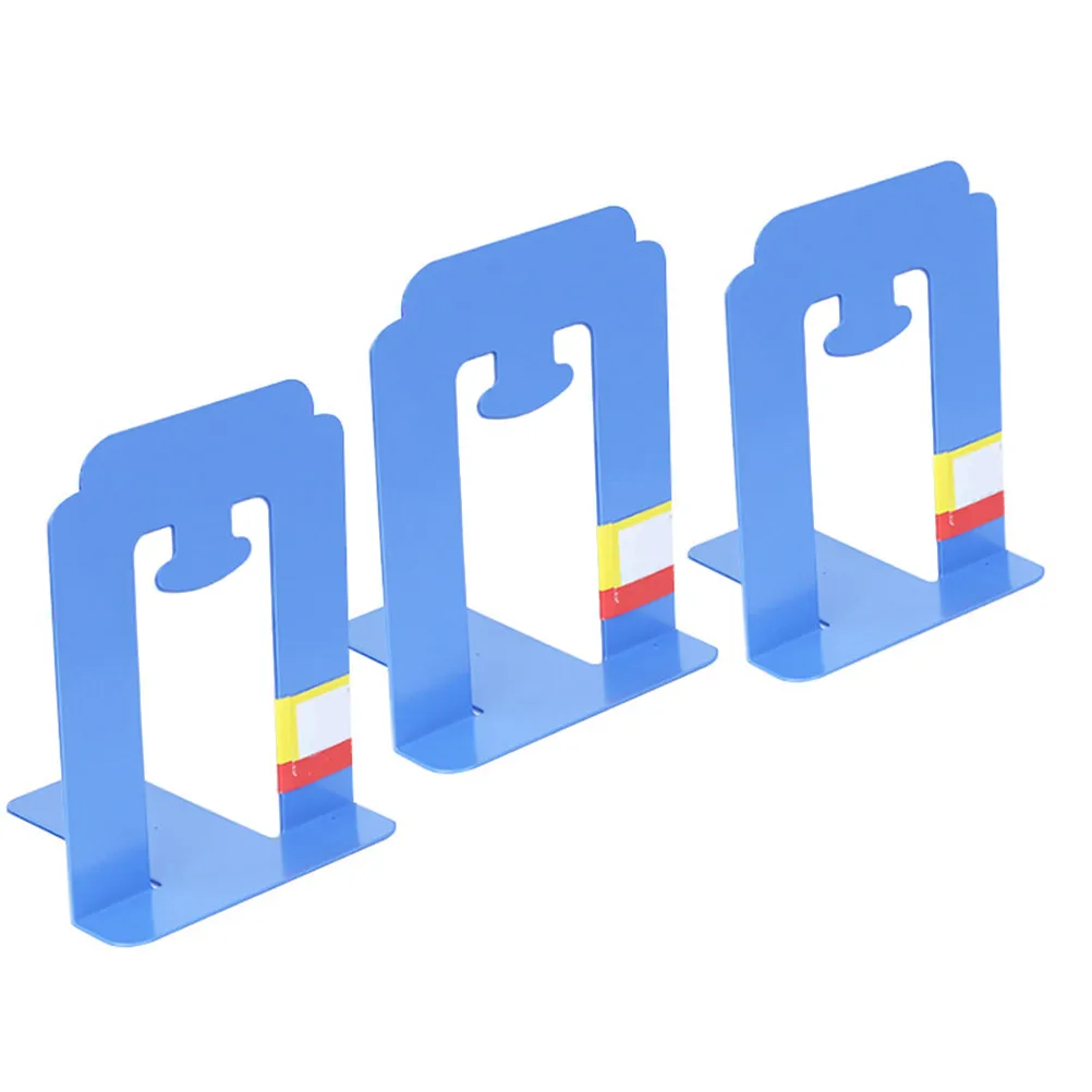 4Pcs Creative Blue Iron Bookends Solid Metal Non-Slip Book Supports Organizer for Office School Shelf Desktop Magazine Files