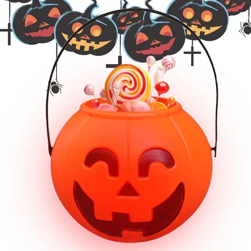 

LED Light Up Pumpkin Bucket Portable Pumpkin Light Up Goodie Bucket Candy Bucket Reusable Candy Bags Pumpkin Buckets Trick Or