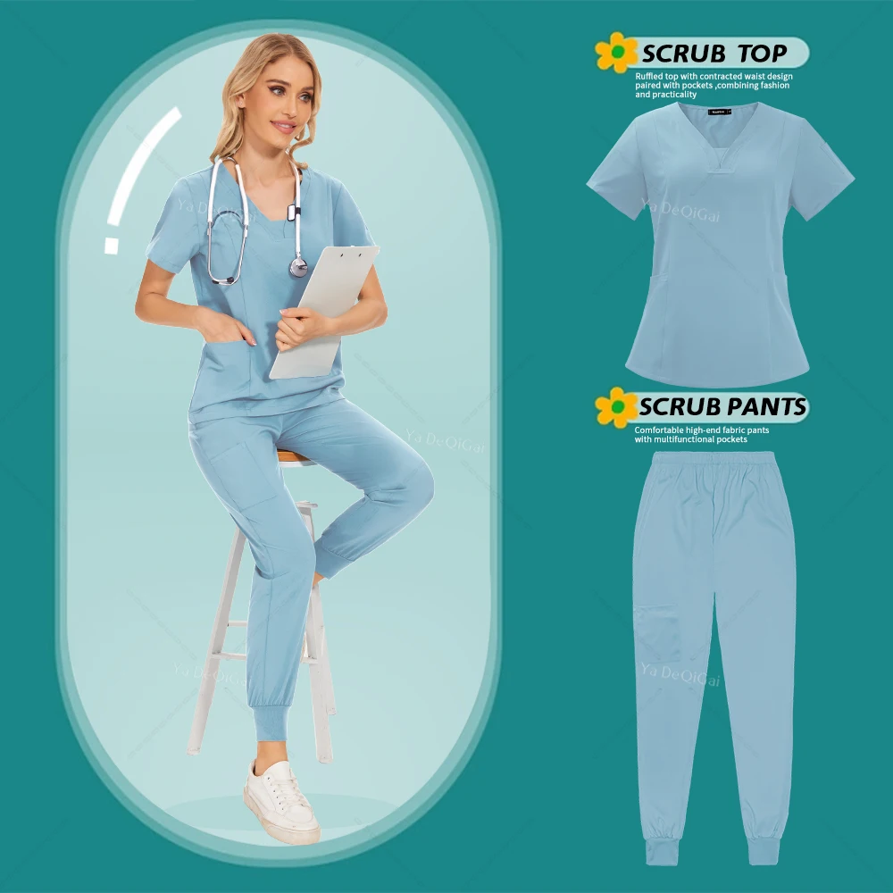 

Wholesale Solid Color Nursing Scrubs Set Women Beauty Work Elasticity Pet Clinic Nurse Workwear Medical Doctor Uniforms