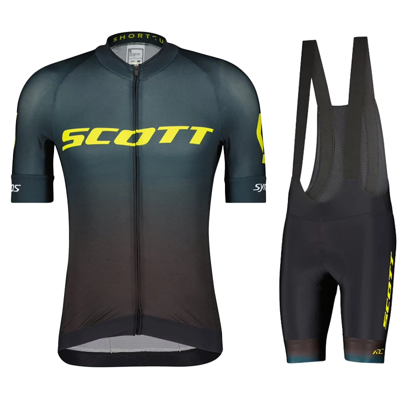 SCOTT Cycling Jersey Set Quick-Dry Bicycle Cycling Set with 19D Gel Pad Summer Anti-UV Men Pro Short-Sleeves Bicycle Clothing