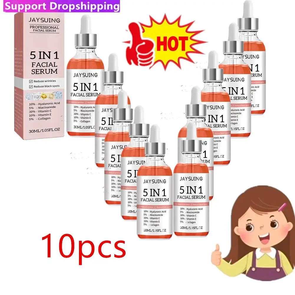 10pc 5 In 1 Face Serum Hyaluronic Acid Anti Wrinkle Aging Moisturizing Whitening Vitamin C Fade Spots Shrink Pores Skin Care