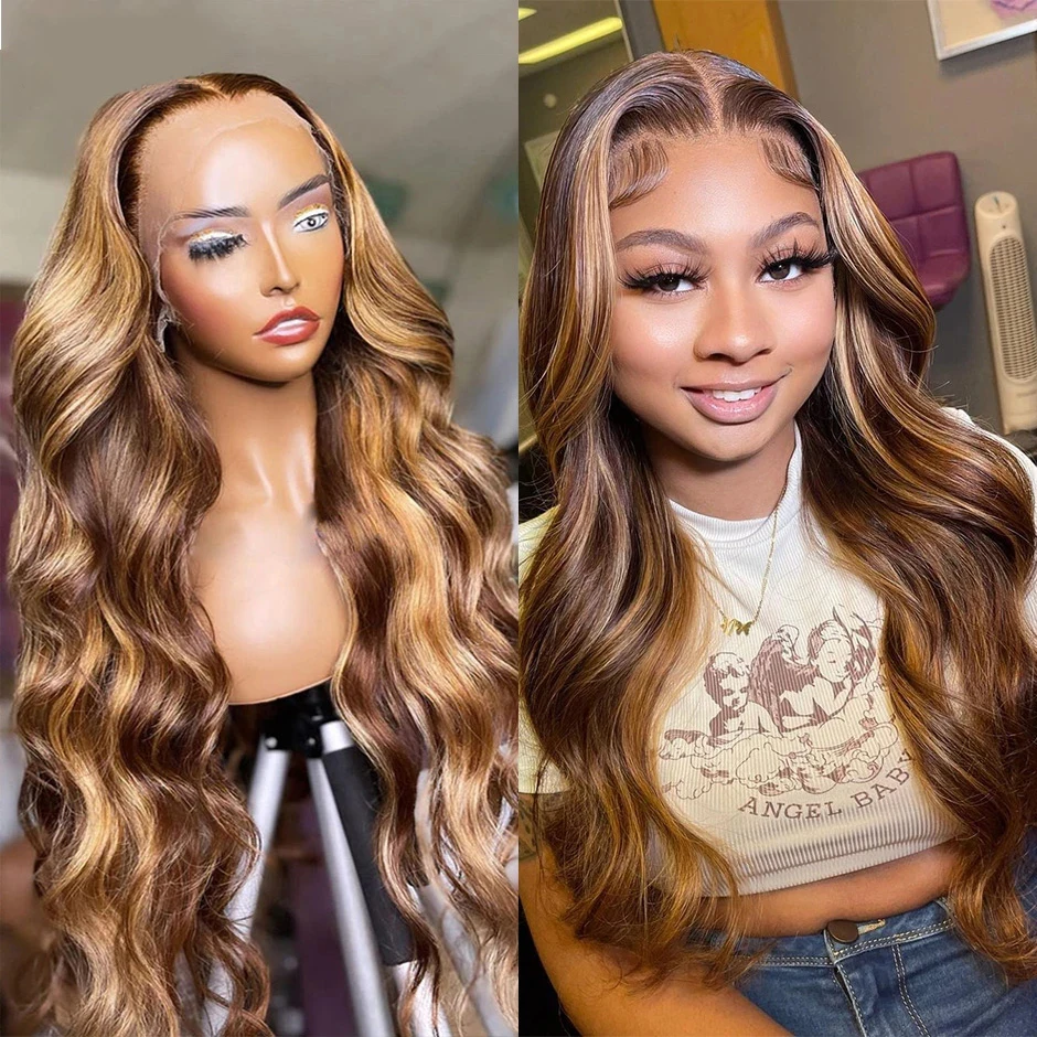 Ombre Body Wave Lace Frontal Wigs For Women Human Hair 4/27 Highlight Body Wave Lace Closure Wigs Colored HD Lace Wig