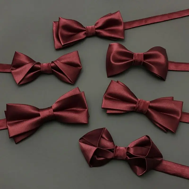 

Men's solid-colored groom's wedding best man's wine red brotherhood bow tie, trendy suit and accessories