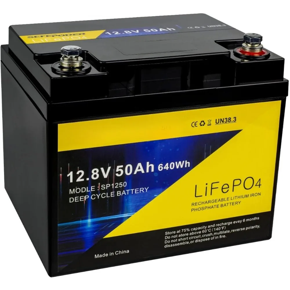 12V 50Ah LiFePO4 Lithium Battery, 4000+ Deep Cycle Lithium Iron Phosphate Rechargeable Battery for Solar, RV, Marine