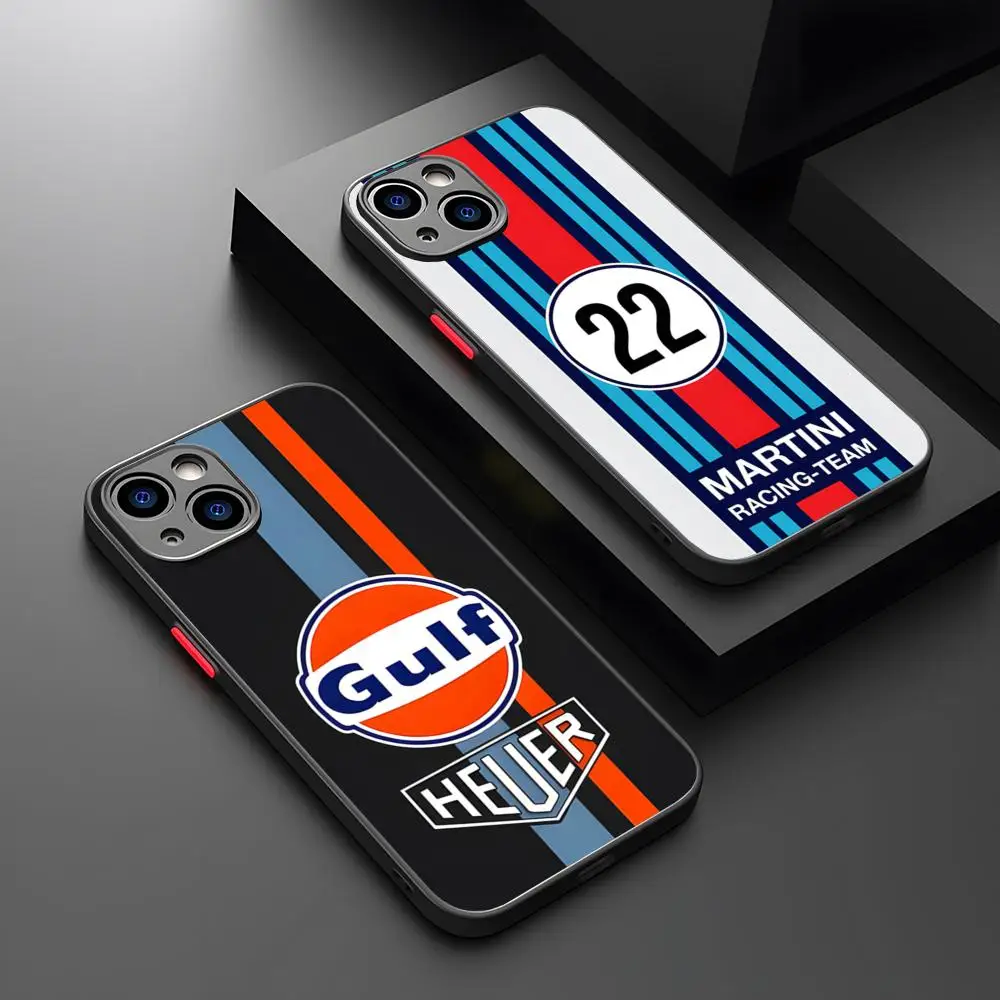 Gulf Racing Car Phone Case Matte Transparent For 16 15 IPhone 12 11 13 Pro Max X XR XS 8 SE Mini Plus Luxury Silicone Back Cover