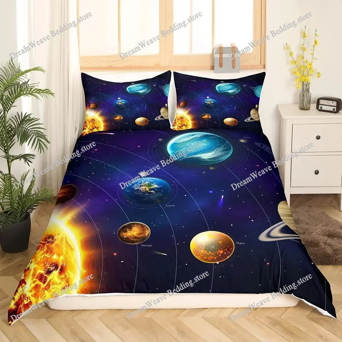 Solar System Duvet Covers Set for Kids Outer Space Galaxy Bedding Set Universe Planets Comforter Cover Astronomy Quilt Covers