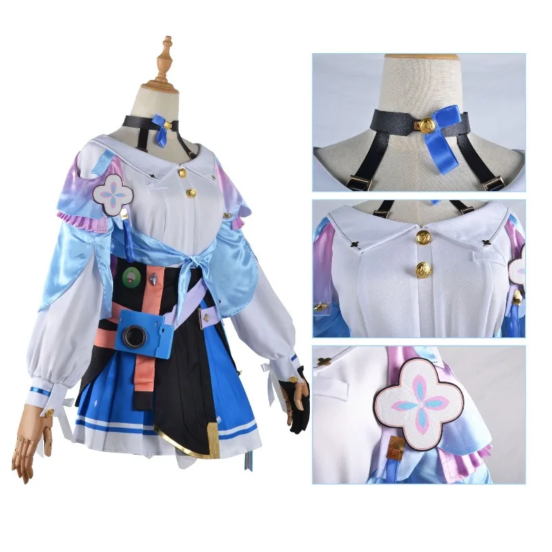 Blue Pink Gradient Off Shoulder Jacket Cosplay Costume Honkai Star Rail March 7th Full Set for Women Halloween