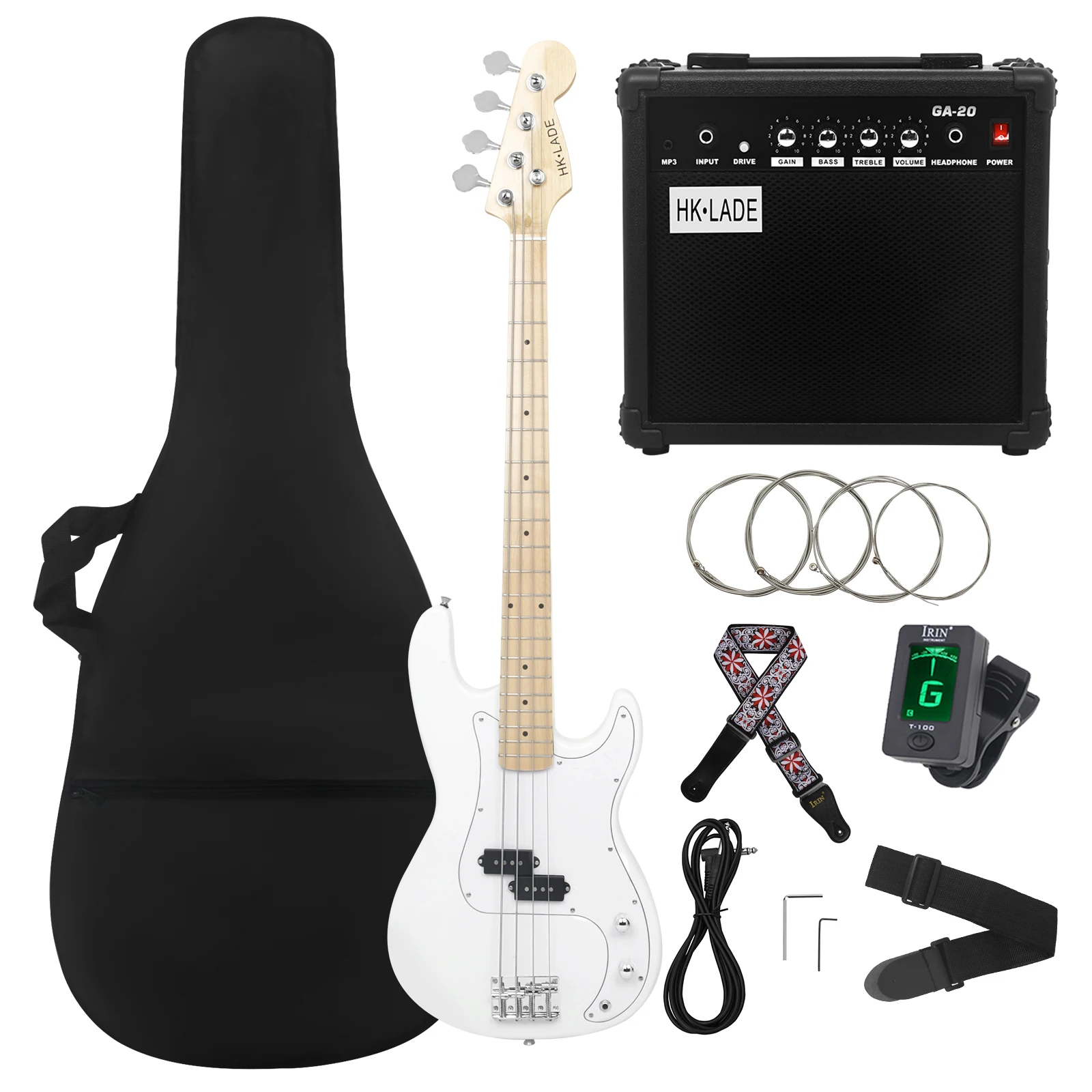 HK·LADE 4 Strings 20 Frets Electric Bass Guitar Maple Body Neck Bass Guitar Guitarra With Amp Bag Strap Tuner Guitar Accessories