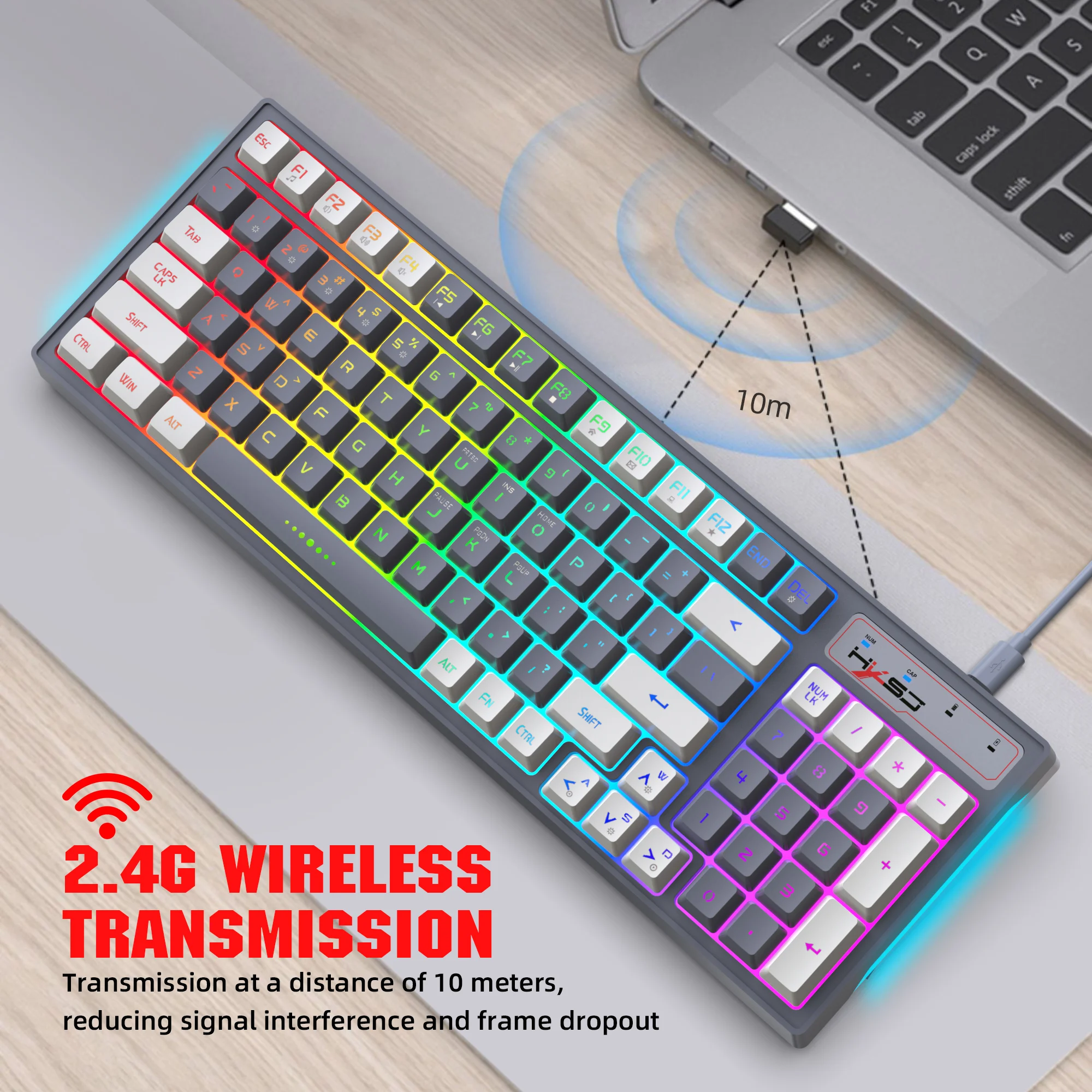 لوحة مفاتيح لاسلكية RGB إضاءة خلفية للألعاب ، 96 مفتاحًا ، قابلة لإعادة الشحن ، USB G ، مناسبة لأجهزة الكمبيوتر التي تعمل بنظام Windows ، والكمبيوتر المحمول ، واللاعبين #6