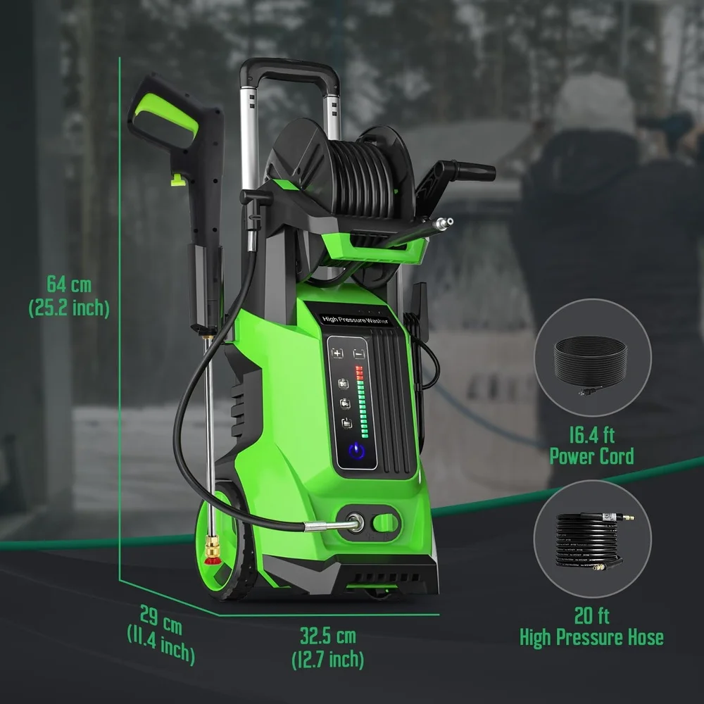 Potente lavadora a presión eléctrica 5000PSI 3,2 GPM pantalla táctil Digital ajustable 15 niveles 5 boquillas coche Patio limpieza de jardín