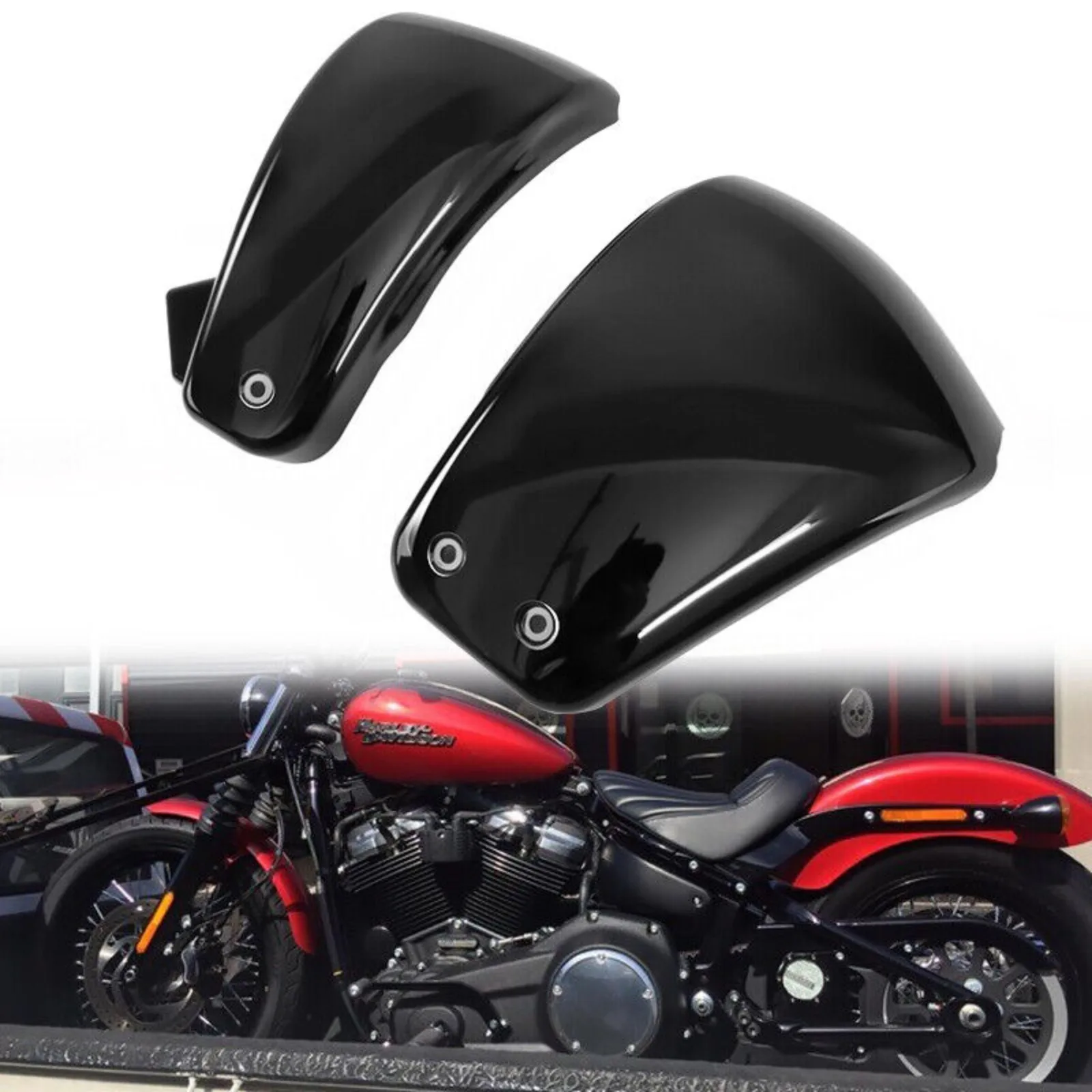 

Для Harley Softail Street Bob FXBB/S FXLR S/ST черные ребристые боковые крышки аккумулятора