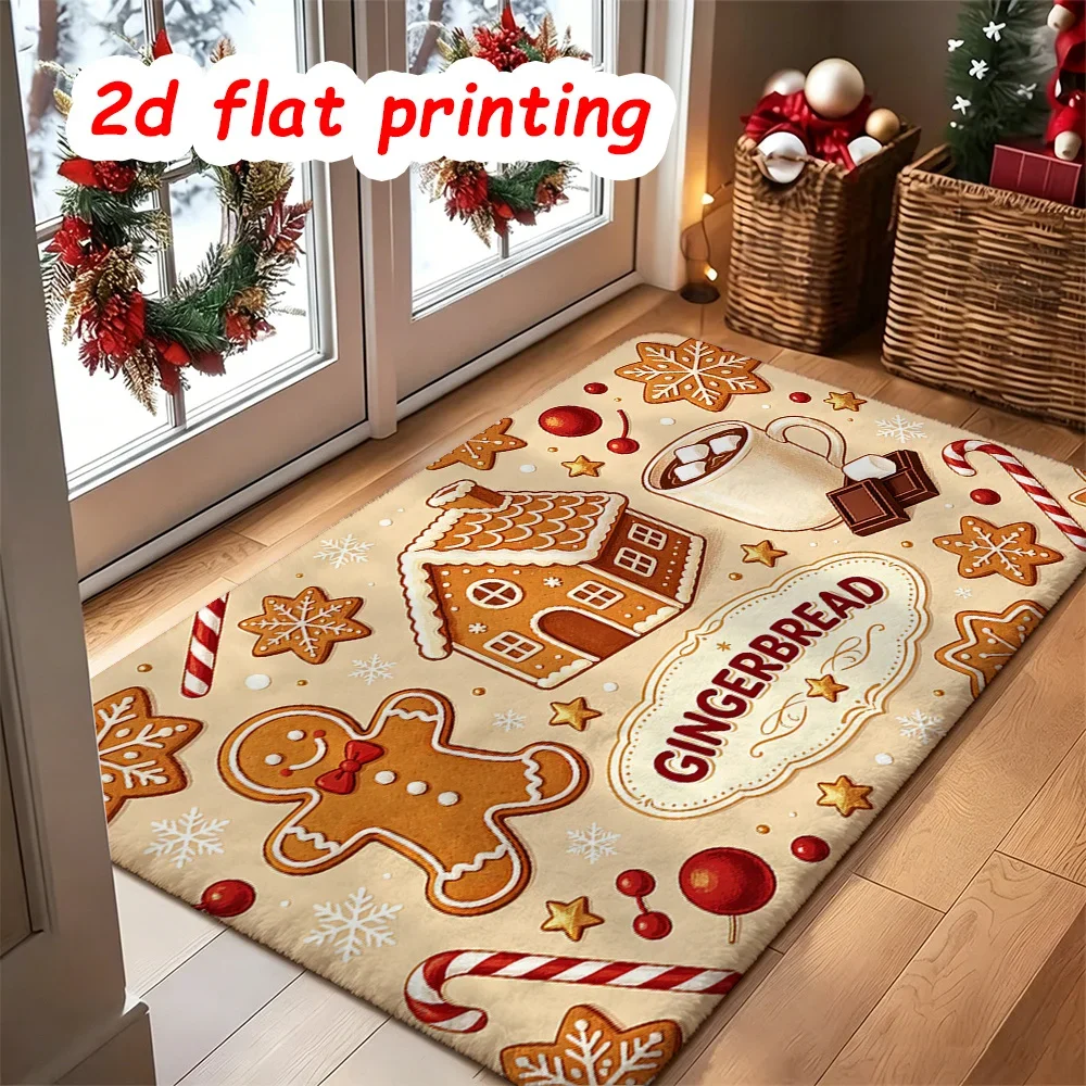 Adorable Gingerbread Man Area Rug Holly Berry Winter Snow Floor Mat Sweet Cartoon Cookie Welcome Rug Room Entry Doormat
