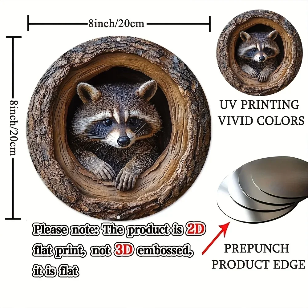 1PC Raccoon in Tree Hole Aluminum Sign - Multifunctional Wall Decor, Waterproof Durable Metal Plaque for Home, Room Decor
