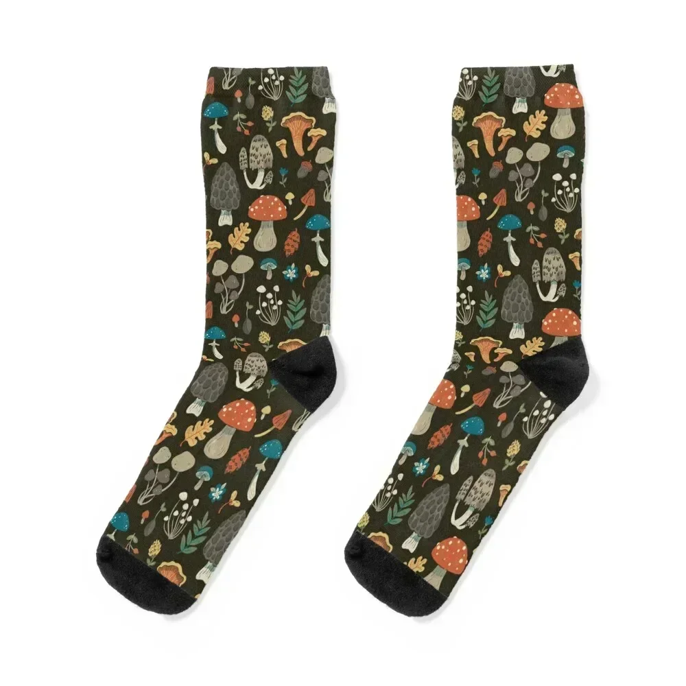 Forest Floor Mushroom repeating pattern Socks soccer anti-slip Christmas Toe sports Socks Men Women's