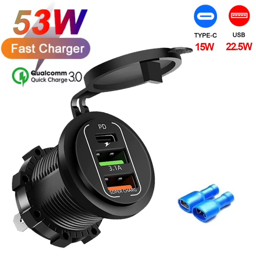 NEUE 117 W Dual PD Dual QC 3,0 USB Auto Ladegerät mit Voltmeter Buchse Steckdose Adapter Wasserdicht für 12 V/24 V Auto Boot Heißer Verkauf